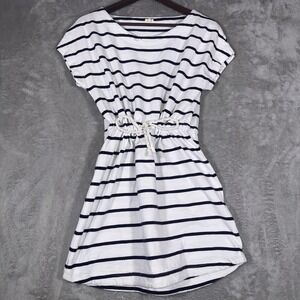 J.CREW White Navy Stripe Drawstring Tunic Dress Top or Beach Coverup Size Small